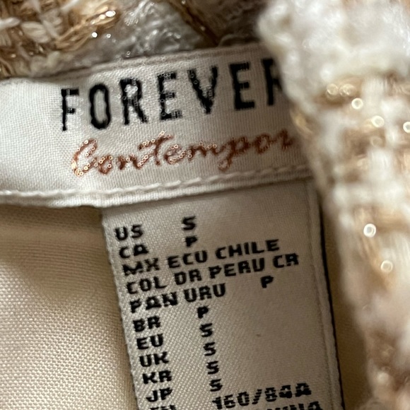 Forever 21 Contemporary Cream White And Gold Short Sleeve Dress Size Small - Picture 6 of 8